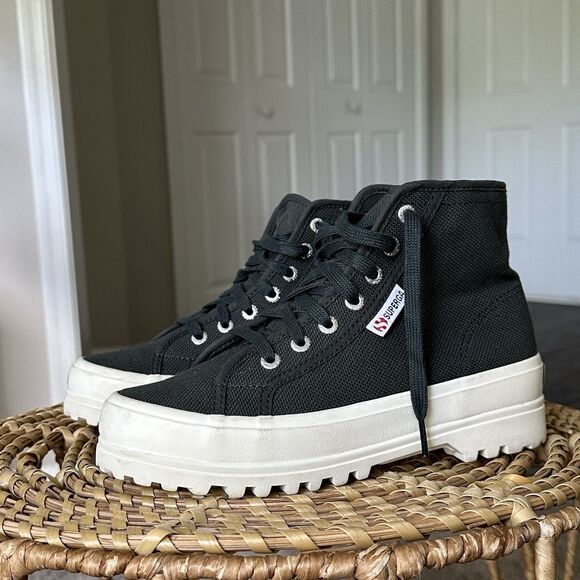 Superga Alpina Womens US 6.5 EU 37 Lug Sole Canvas High Top Sneaker Boot Green - Picture 2 of 12